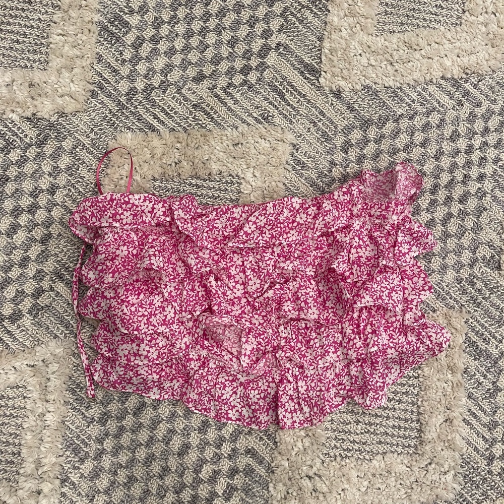 Skylar + Madison Gemma Top in Hot Pink White Floral Crop Top Blouse Medium NWT
